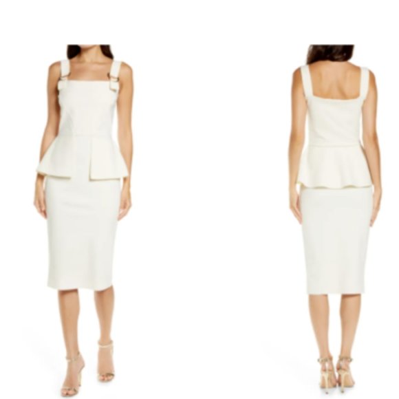 CHIARA BONI LA PETITE ROBE TORQUATA PEPLUM D-RING CREAM SHEATH DRESS 44 IT/ 8 US - Picture 1 of 6